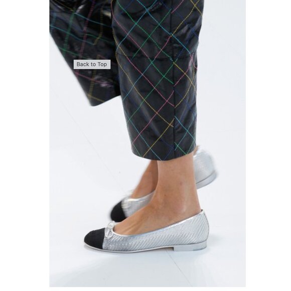 CHANEL CC CAP TOE DIAGONAL QUILTED SILVER BALLET FLATS SZ 39 - Picture 3 of 15